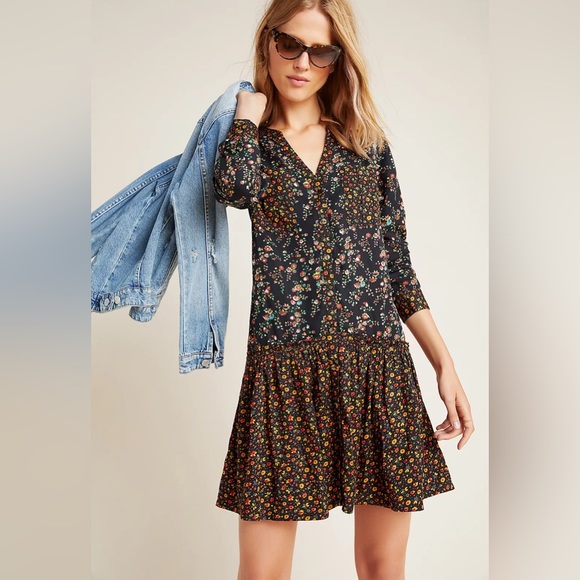 Anthropologie Dresses & Skirts - Anthropologie Maeve Floral black Tunic Dress 0